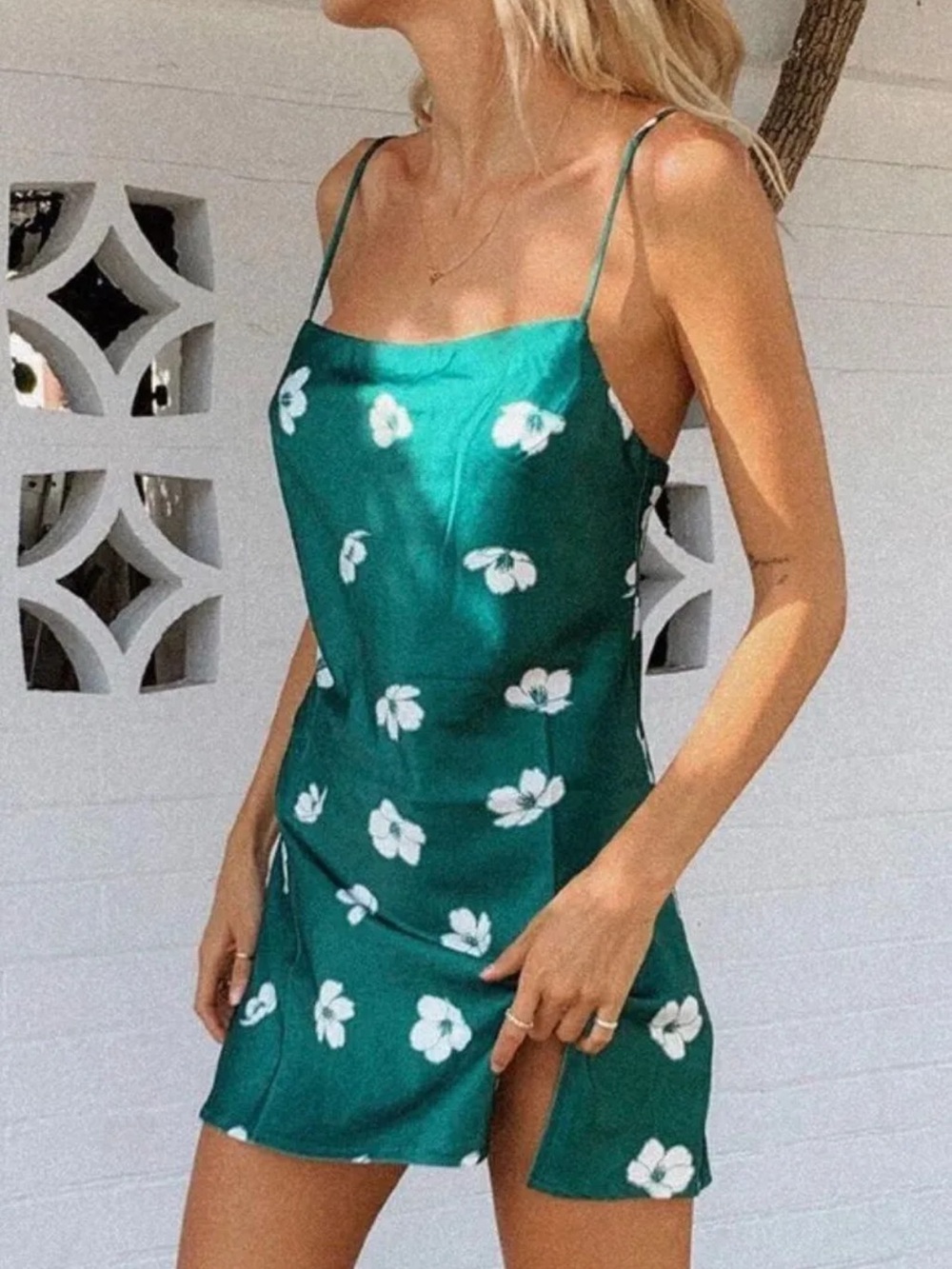 Princess Polly Teal Green Floral Slip Mini Dress